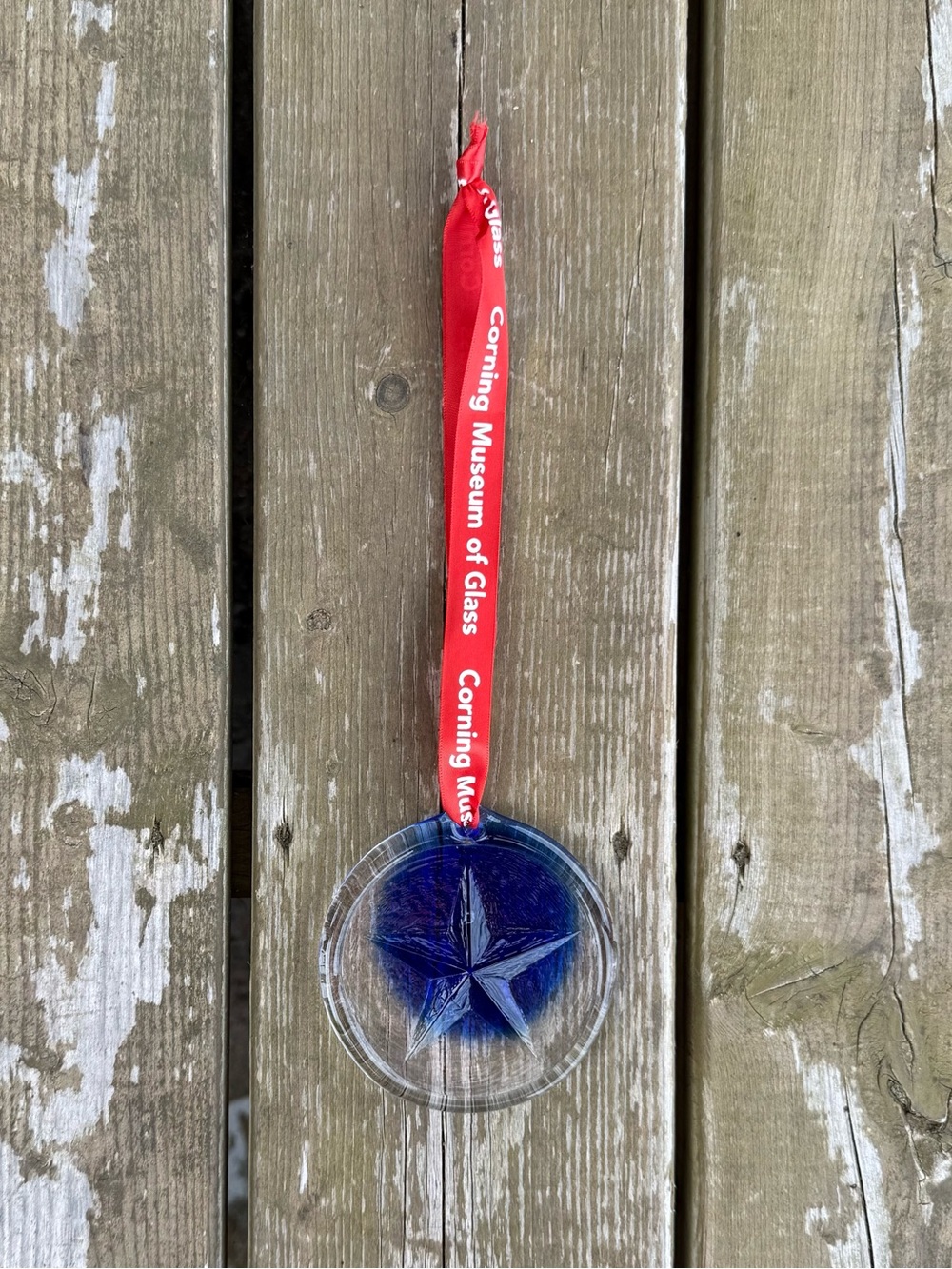 Corning Museum of Glass Cobalt Blue and Clear Glass Sun Catcher Ornament